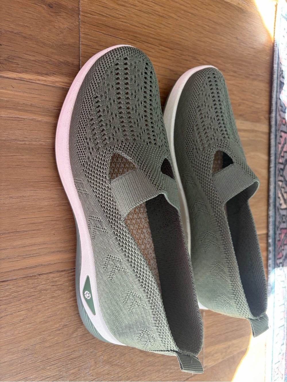 Olive Knit Slip-On Women's Comfort Flats - Picture 2 of 3